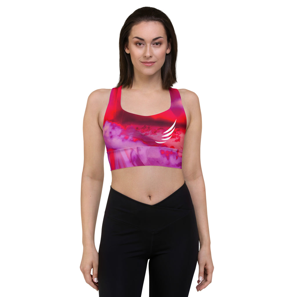 "Rose Water Flower Pink" Longline sports bra