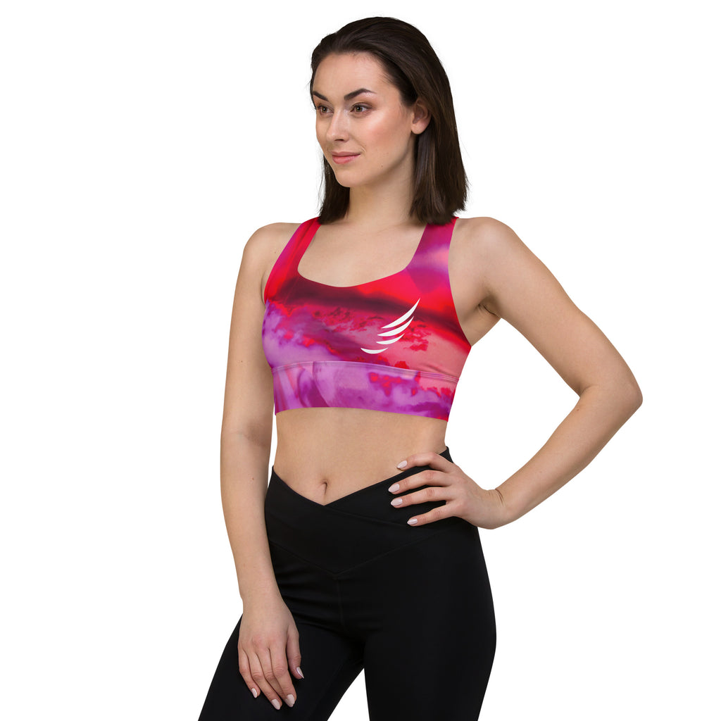 "Rose Water Flower Pink" Longline sports bra