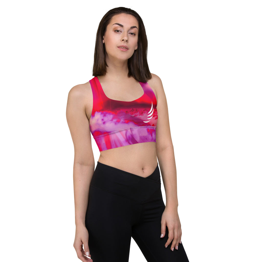 "Rose Water Flower Pink" Longline sports bra