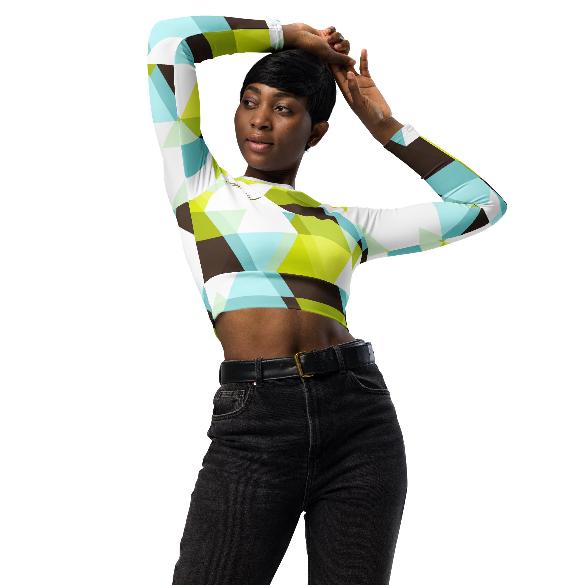 Check Pattern Recycled long-sleeve crop top