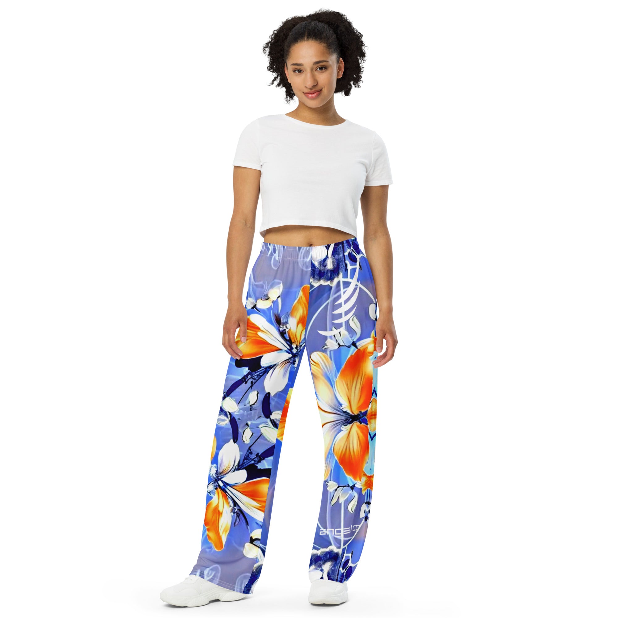 "Orange - Blue Fantasy" wide-leg pants