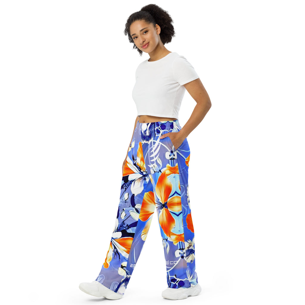 "Orange - Blue Fantasy" wide-leg pants