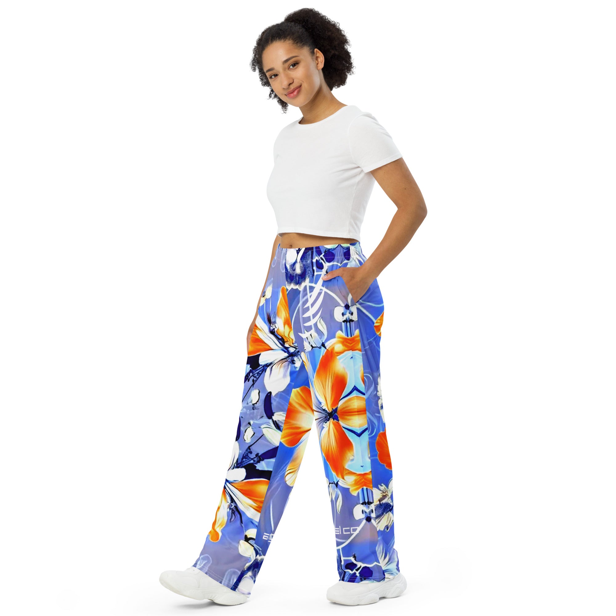 "Orange - Blue Fantasy" wide-leg pants