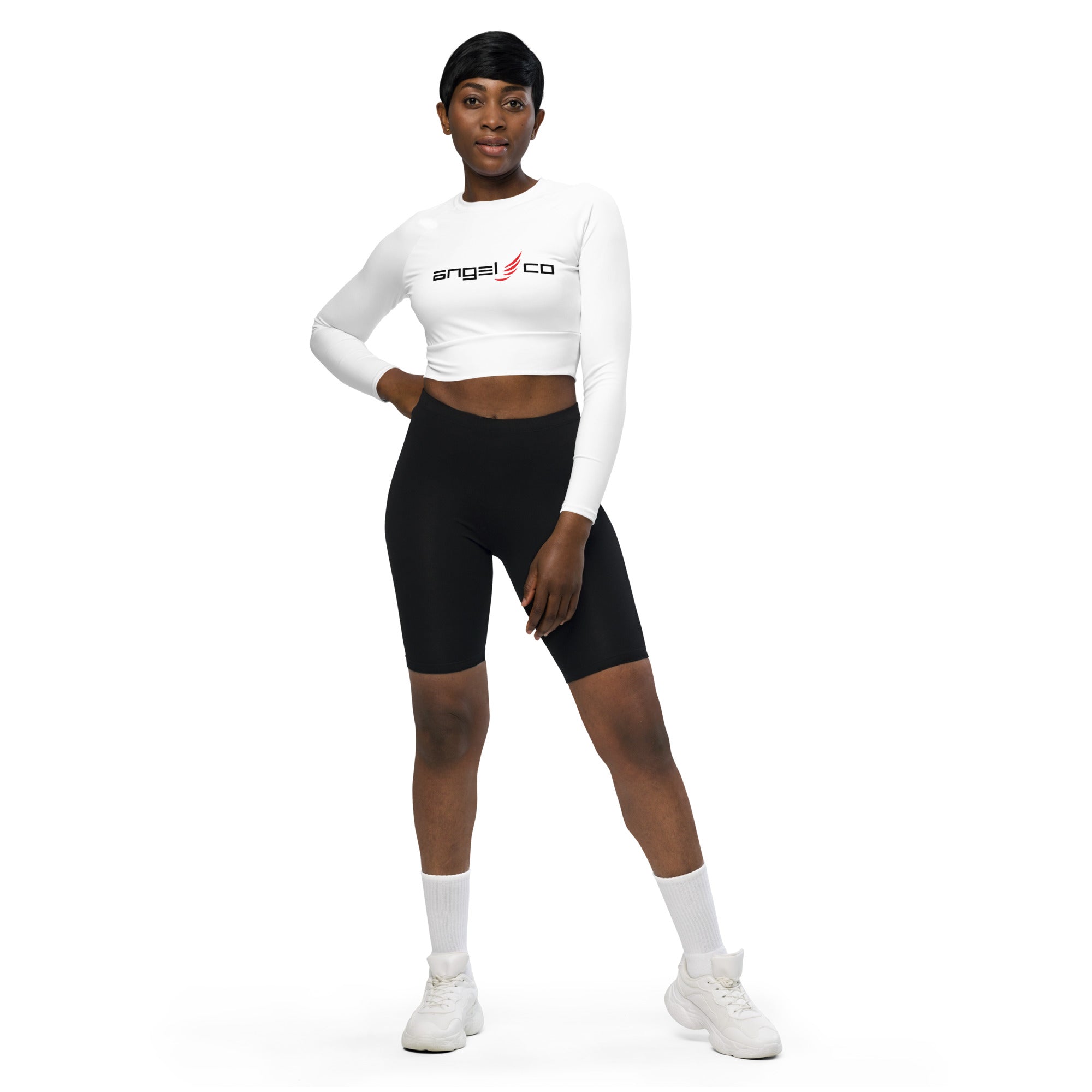 white basic AngelCo Recycled long-sleeve crop top